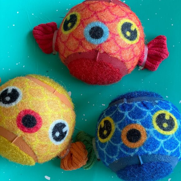 NEW Bark Box Under The Seams Puppy Guppies Set of 3 Squeaky Tennis Balls Dog Toy - Picture 3 of 5